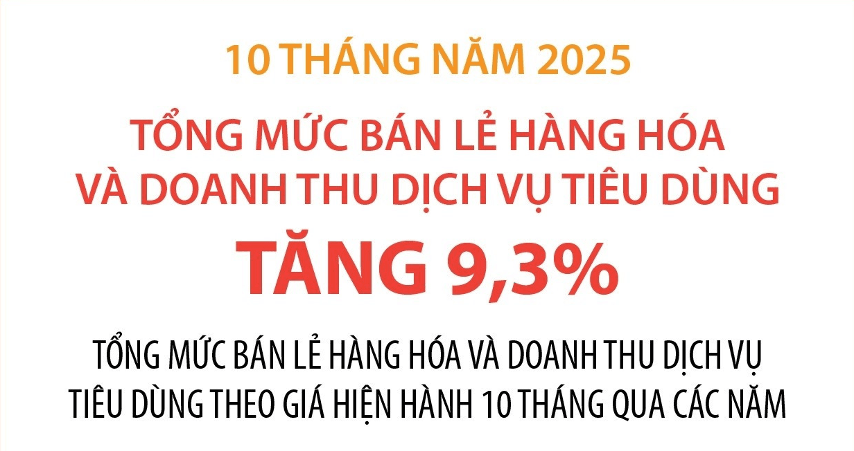 Tổng mức bán lẻ hàng hóa và doanh thu dịch vụ tiêu dùng tăng 9,3%